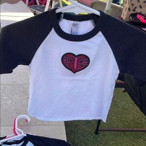 American Apparel Black and White Short Sleeve Tee with Heart Design